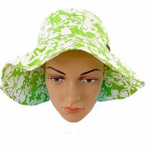 SUN N' SAND Women's Lime Green White Floral Beach Summer Pool Hat